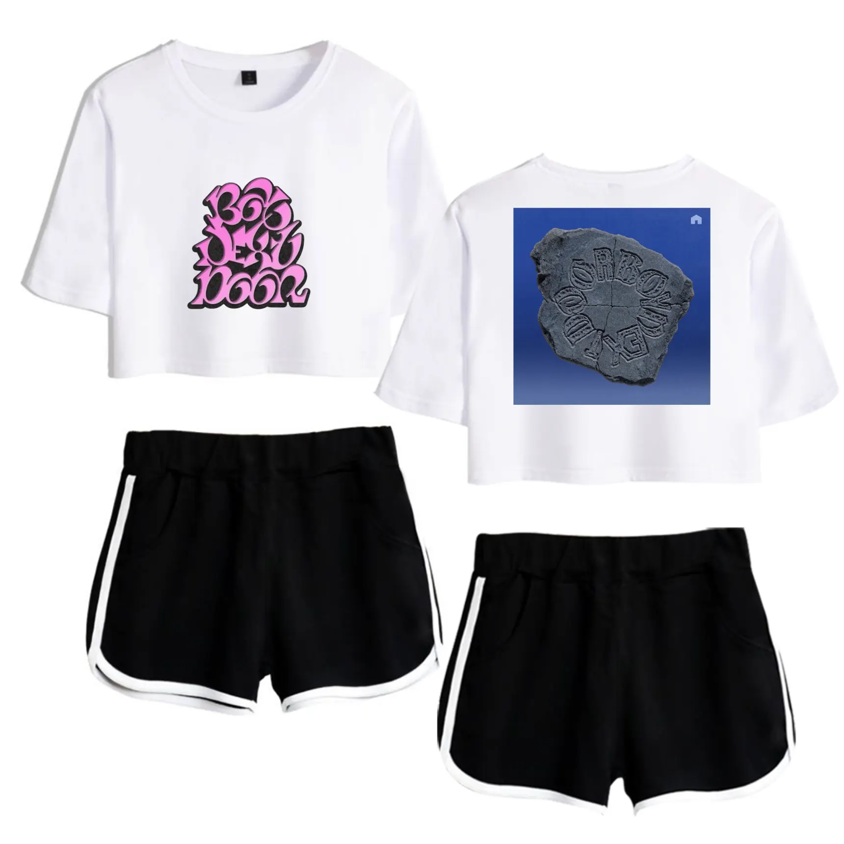 Boynextdoor Pink Bubble Logo Tracksuit - White-Black
